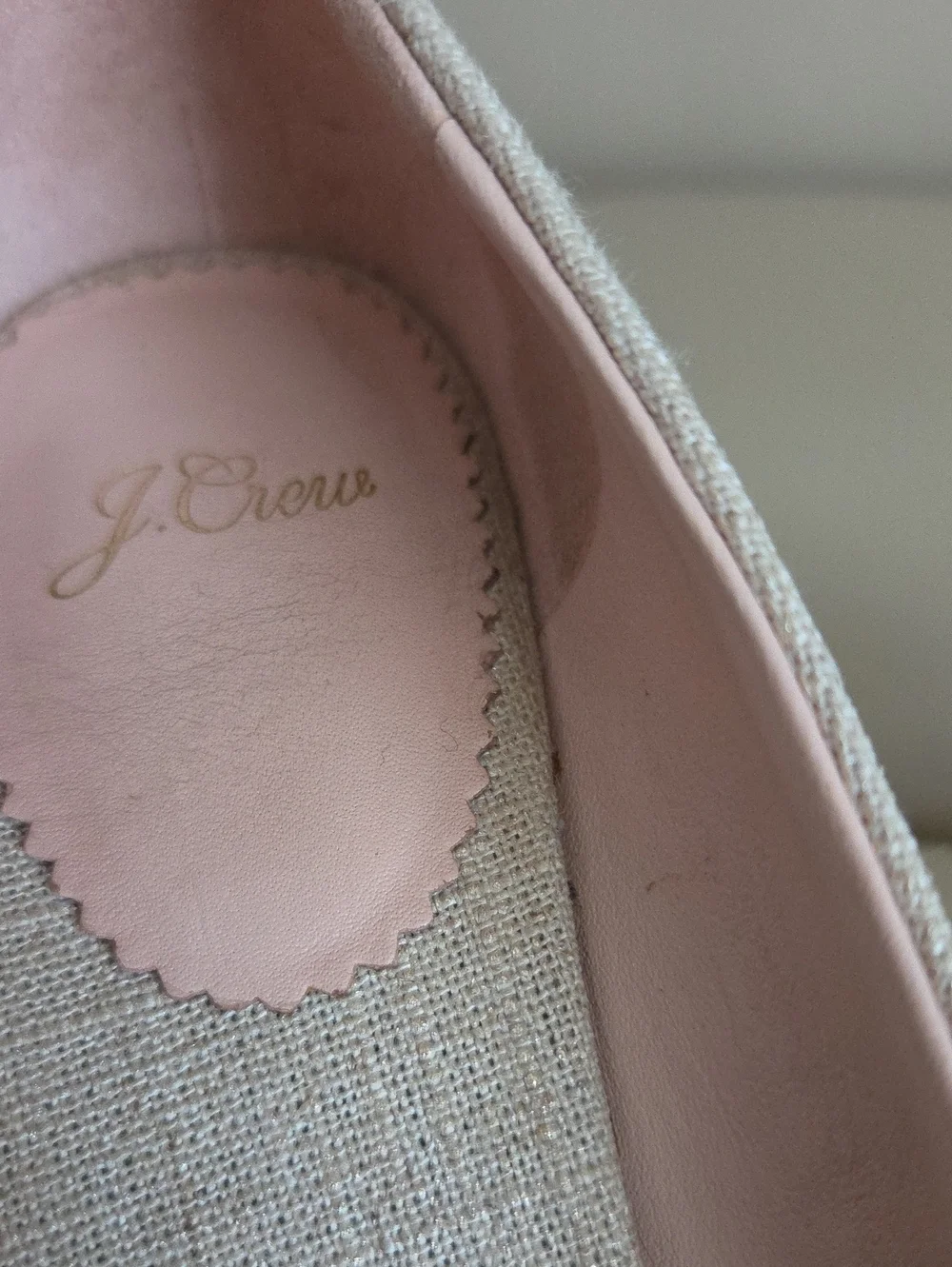J. Crew Neutral Linen Espadrille Wedges with Pink Lining Size 9.5